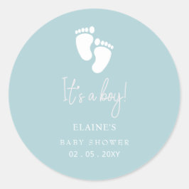 Es ist ein Baby Feet Blue Boy Baby Dusche Runder Aufkleber