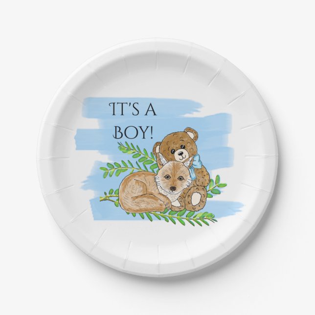 Es ist ein Baby-, Fox- und Teddy Bear Baby Duschpa Pappteller (Vorderseite)