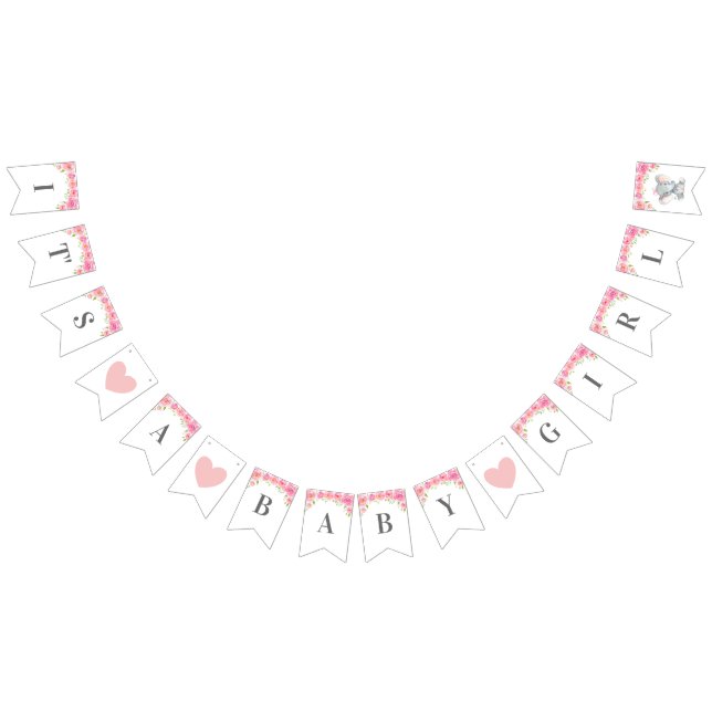 Es ist ein Baby Girl Pink Peony Floral Dusche Spri Wimpelkette (Alle)