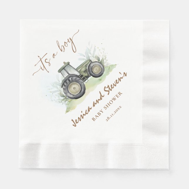 Es ist ein Baby Green Traktor Baby Duschfarm Paper Serviette (Vorderseite)