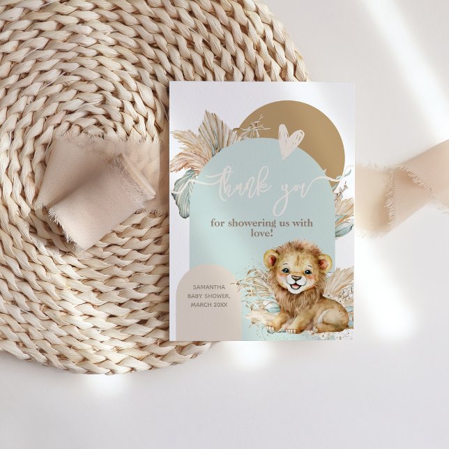 Es ist ein Baby Safari Theme Lion Baby Shower Dankeskarte (Von Creator hochgeladen)