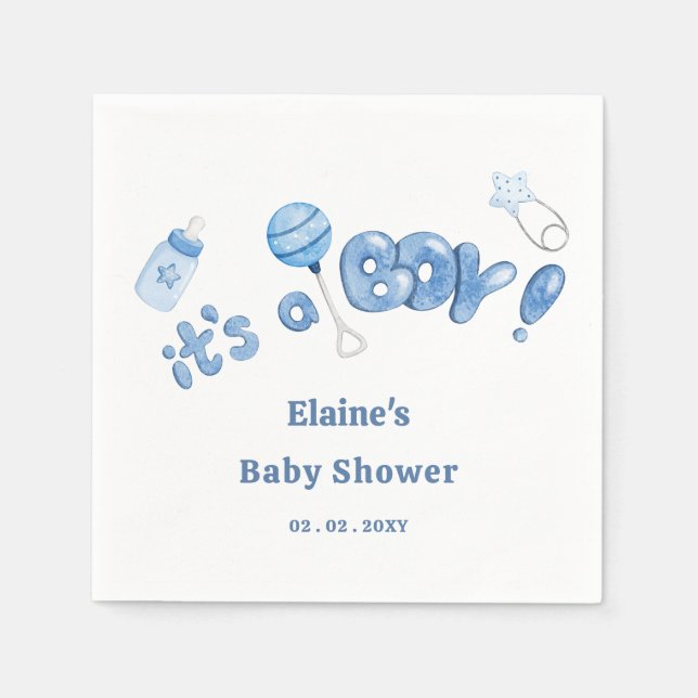 Es ist ein Baby Things Blue Boy Baby Dusche Serviette (Vorderseite)