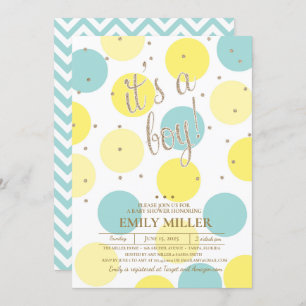 Es ist ein Baby - Yellow, Türkis & Gold Baby Dusch Einladung