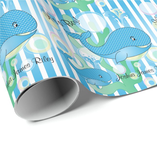 Es ist ein Boy Blue Baby Whales Geschenkpapier (Rolleneckpunkt)