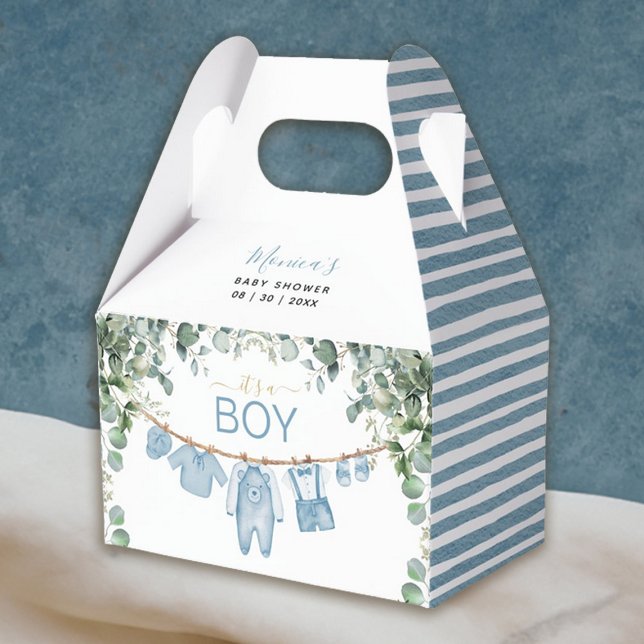 Es ist ein Boy Blue Boho Kleidung Greenery Baby Du Geschenkschachtel (It’s a Boy Blue Boho Clothes Greenery Baby Shower Favor Box)