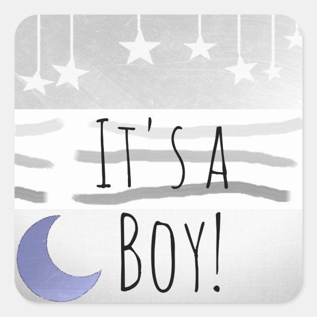 Es ist ein Boy Blue Gray Moon and Stars Quadratischer Aufkleber (Vorderseite)