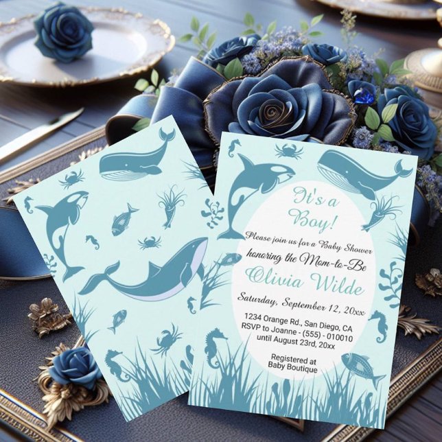 Es ist ein Boy Blue unter der Sea Baby Dusche Einladung (Von Creator hochgeladen)