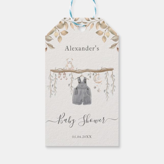 Es ist ein Boy Boho Kleidung Babydusche Danke Geschenkanhänger (Rückseite)