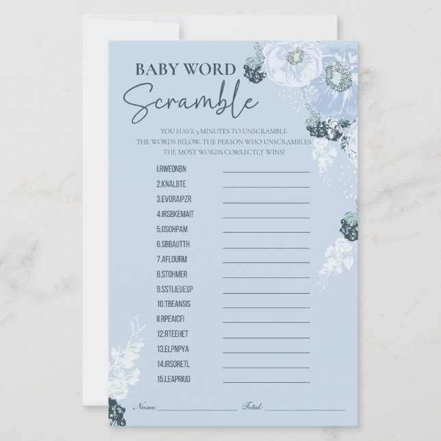 Es ist ein Boy Floral Baby Shower Word Scramble Ga (Vorderseite)