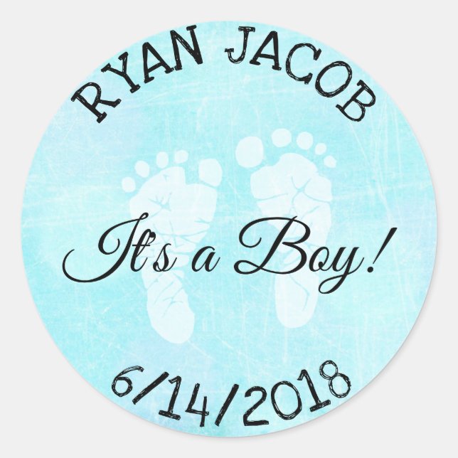 Es ist ein Boy Footprints Baby Shower Stickers (Vorderseite)
