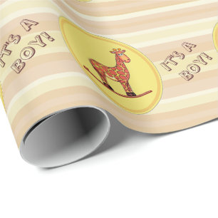 Es ist ein Boy-Giraffe-Rockpferd Geschenkpapier