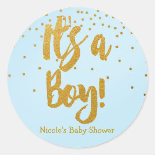 Es ist ein Boy Light Blue & Gold Confetti Dots Sti Runder Aufkleber