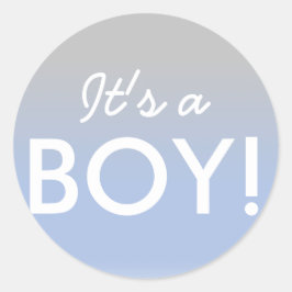 Es ist ein Boy Ombre Blue Silver Baby Shower Stick Runder Aufkleber