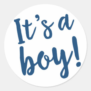 Es ist ein Boy Trendy Script in Navy Blue Runder Aufkleber