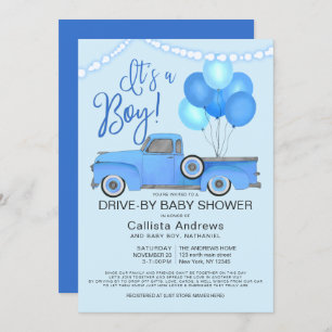 Es ist ein Boy Truck Balloons Drive by Baby Shower Einladung