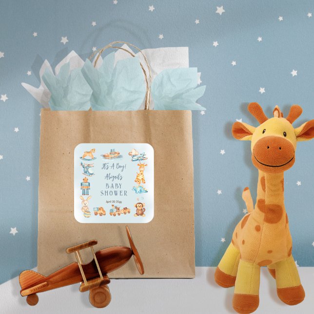 Es ist ein Boy Wooden | Babydusche aus gefülltem S Quadratischer Aufkleber (Von Creator hochgeladen)