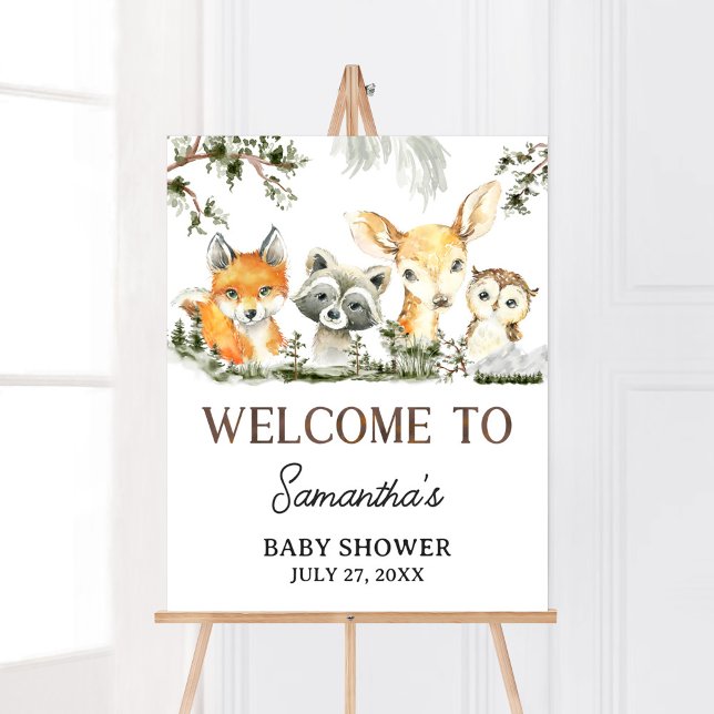 Es ist ein Boy Woodland Tiere Willkommen Poster (Woodland Forest Baby Shower Welcome Sign)
