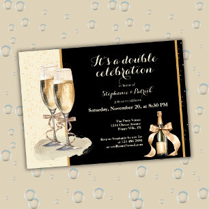 Es ist ein Doppel-Feier Gold Champagner Party Einladung