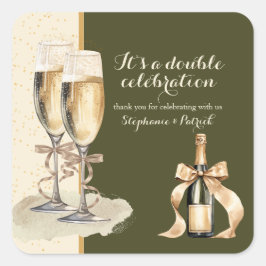 Es ist ein Doppel-Feier Gold Champagner Party Quadratischer Aufkleber