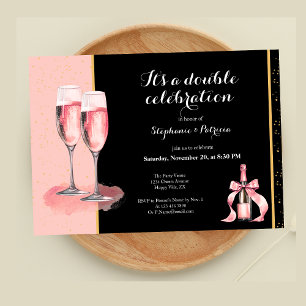 Es ist ein doppeltes Fest Rosa Champagner Geburtst Einladung