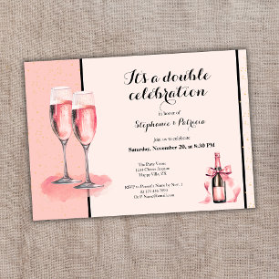 Es ist ein doppeltes Fest Rosa Champagner Geburtst Einladung