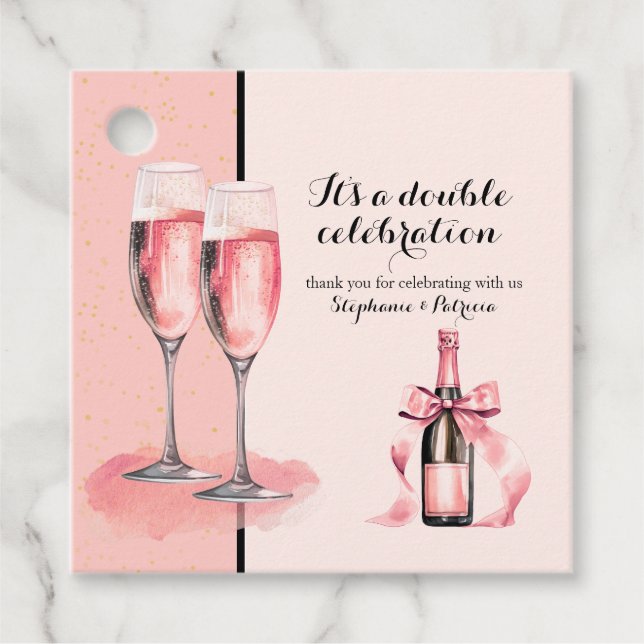 Es ist ein doppeltes Fest Rosa Champagner Geburtst Geschenkanhänger (Vorderseite)