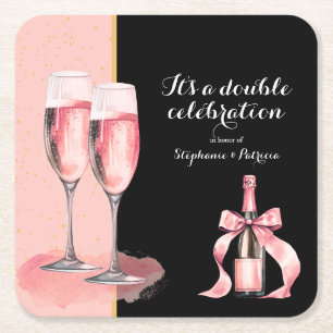 Es ist ein doppeltes Fest Rosa Champagner Geburtst Rechteckiger Pappuntersetzer