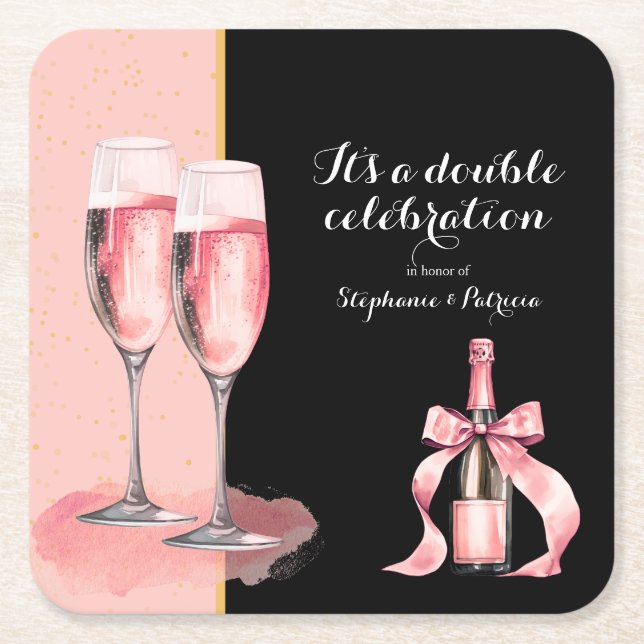 Es ist ein doppeltes Fest Rosa Champagner Geburtst Rechteckiger Pappuntersetzer (Vorderseite)