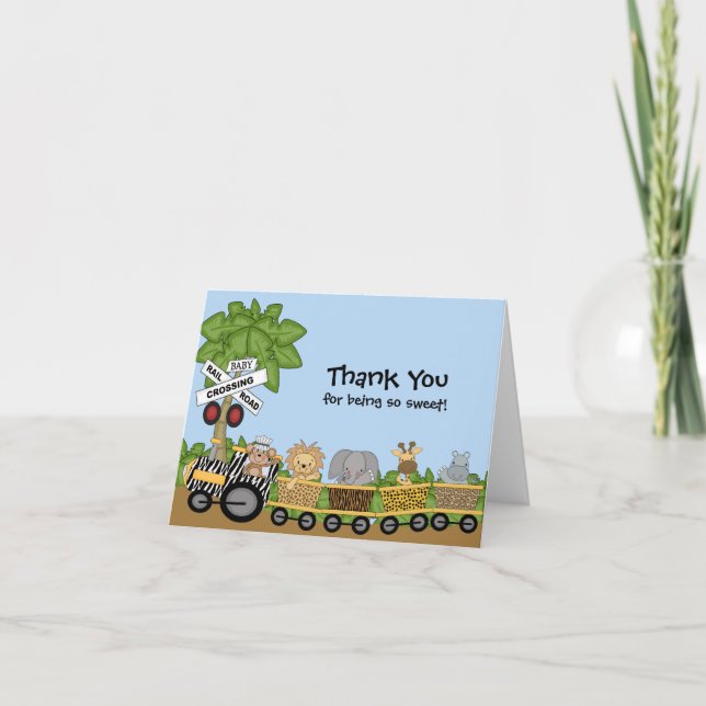 Es ist ein Dschungel-Baby, Zug-, denBabyparty Dankeskarte (Vorderseite)