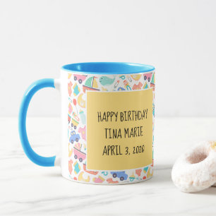 Es ist ein farbenfrohes Baby-Duschlicht Personalis Tasse