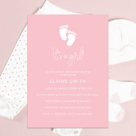 Es ist ein Girl Baby Footprint Niedlich Pink Baby Einladung