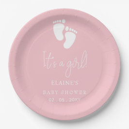 Es ist ein Girl Baby Footprint Niedlich Pink Baby Pappteller