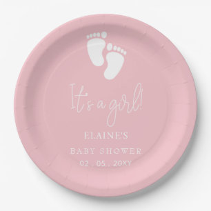 Es ist ein Girl Baby Footprint Niedlich Pink Baby Pappteller