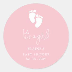 Es ist ein Girl Baby Footprint Niedlich Pink Baby  Runder Aufkleber