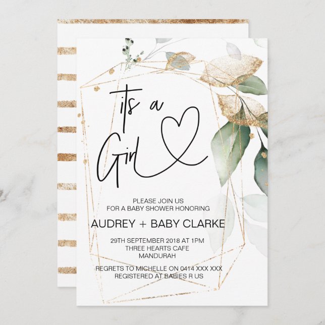 Es ist ein Girl Baby Shower Party Green Eucalyptus Einladung (Vorne/Hinten)