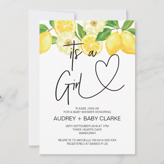 Es ist ein Girl Baby Shower Party Summer Lemon Einladung (Vorderseite)