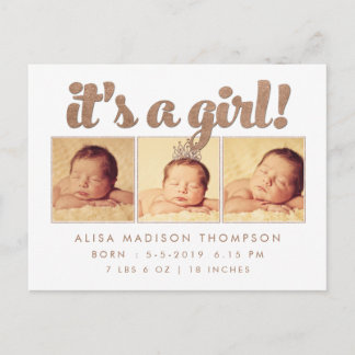 Es ist ein Girl Birth Announcement Foto Postcard Ankündigungspostkarte