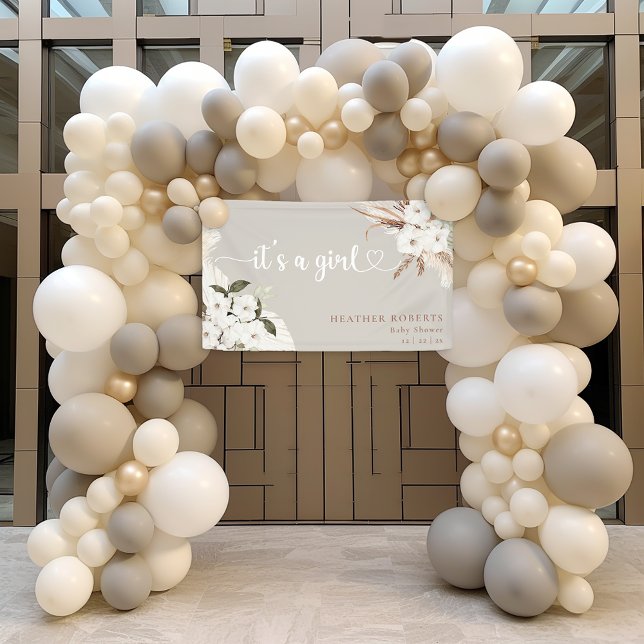 Es ist ein Girl-Boho-neutrale Baby-Duschbanner Banner (It's A Girl Heart Script Banner)