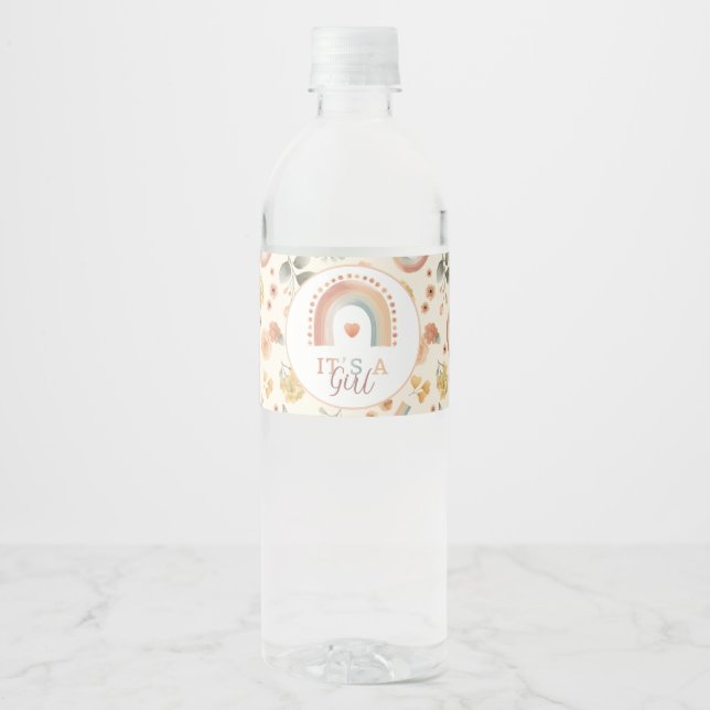 Es ist ein Girl Boho Rainbow Water Bottle Label -  Wasserflaschenetikett (Vorderseite)