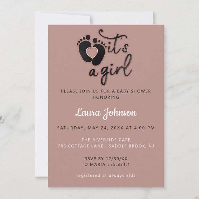 Es ist ein Girl Feet Custom Foto New Baby Shower I Einladung (Vorderseite)