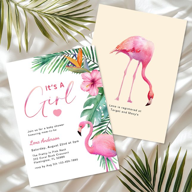 Es ist ein Girl Flamingo Baby Shower Invite Einladung (It's Girl Tropical Flamingo Baby Shower)