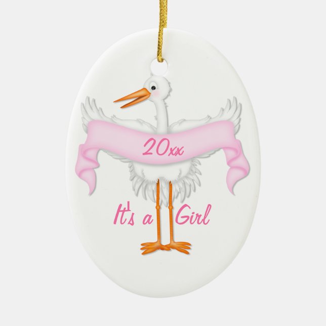 Es ist ein Girl-Foto-Rahmen-Stork-Ornament Keramikornament (Vorne)