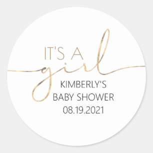Es ist ein Girl Gold Script Baby Shower Classic Ru Runder Aufkleber