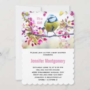 Es ist ein Girl Hübsch Blue Bird Springtime Baby S Einladung