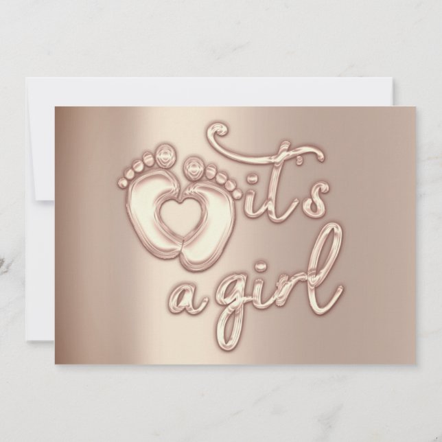 Es ist ein Girl New Baby Shower Rose Gold Heart Fe Einladung (Rückseite)