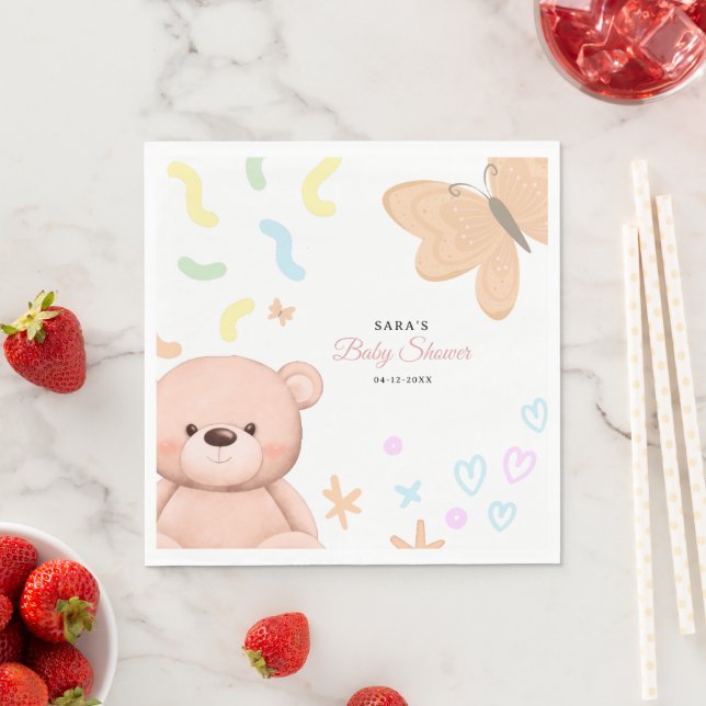 Es ist ein Girl Niedlich Teddy Bear Baby Shower Ca Serviette (Beispiel)