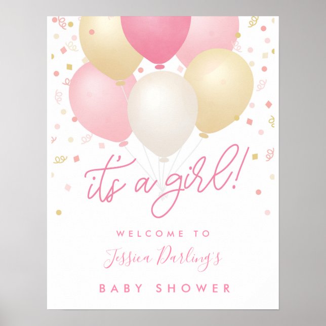 Es ist ein Girl Pink Baby Shower Welcome Poster (Vorne)