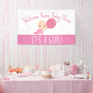 Es ist ein Girl Pink Balloon Welcome Zuhause Yard Banner