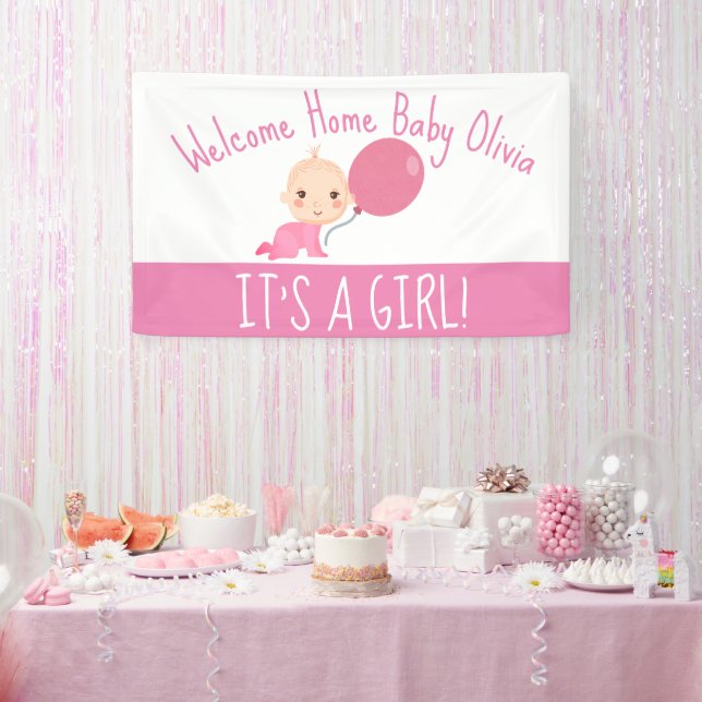 Es ist ein Girl Pink Balloon Welcome Zuhause Yard Banner (Party)