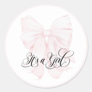 Es ist ein Girl Pink Bow Modern Elegant Baby Showe Runder Aufkleber